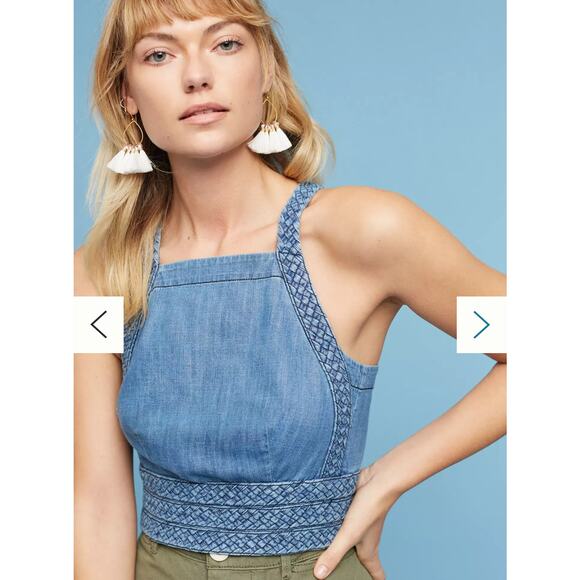 Maeve Braided Cropped Halter Top Blue Denim – Women’s Size 4 - Picture 2 of 9